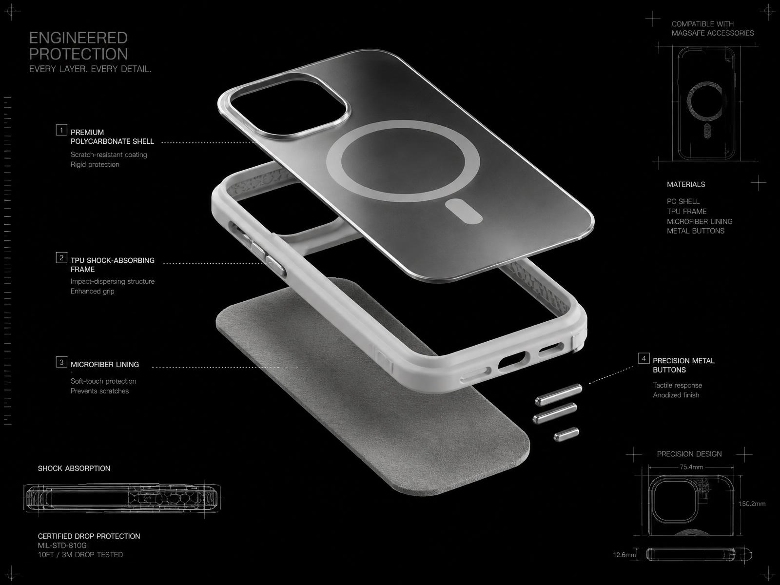 Détail d'une coque Cases-Lab : structure, protection et finition